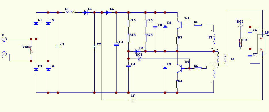 网友kenny设计的又一款电子镇流器电原理图