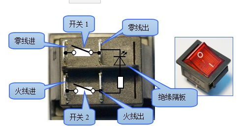 四脚带灯的船型开关怎么装？
