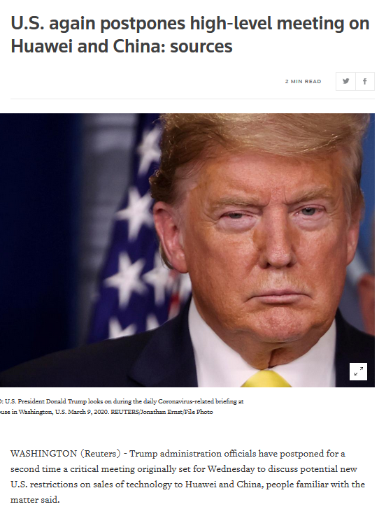 疫情升级！美国再次推迟限制中国技术出口的内阁会议