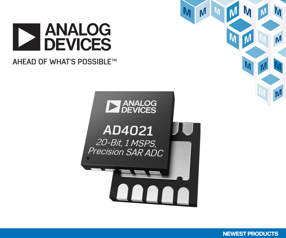 贸泽开售Analog Devices低功耗AD4021和AD4022差分SAR ADC