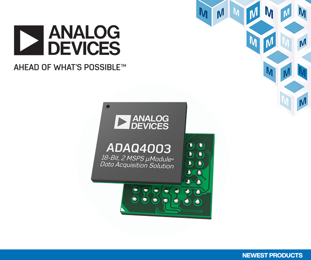 贸泽备货Analog Devices ADAQ4003数据采集解决方案  可节省多达75%的电路板空间