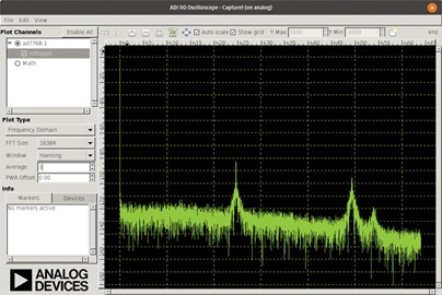 An IIO Oscilloscope capture window in frequency domain mode