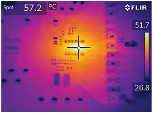 图8 1.5 A条件下热像仪捕获的MAX25608热图像