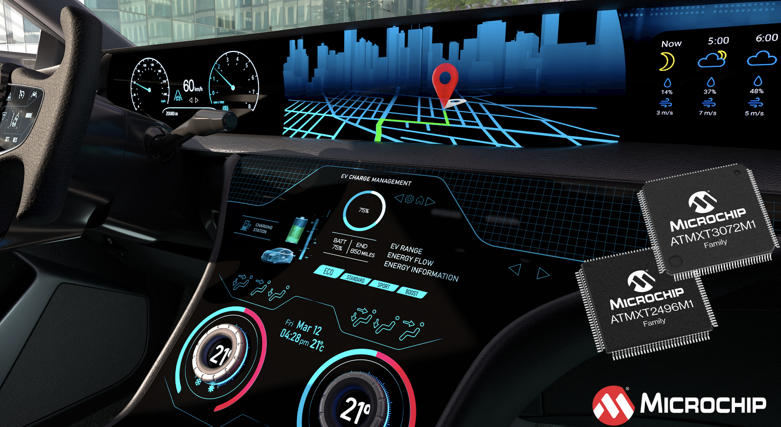Microchip扩展maXTouch®M1系列器件，支持汽车大尺寸、曲面及异形显示屏
