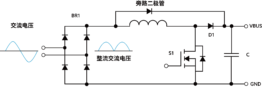 图2 连续导通模式升压拓扑