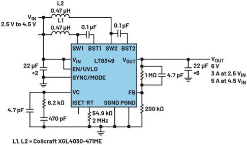在低压应用中借助两相单芯片升压转换器实现更高功率