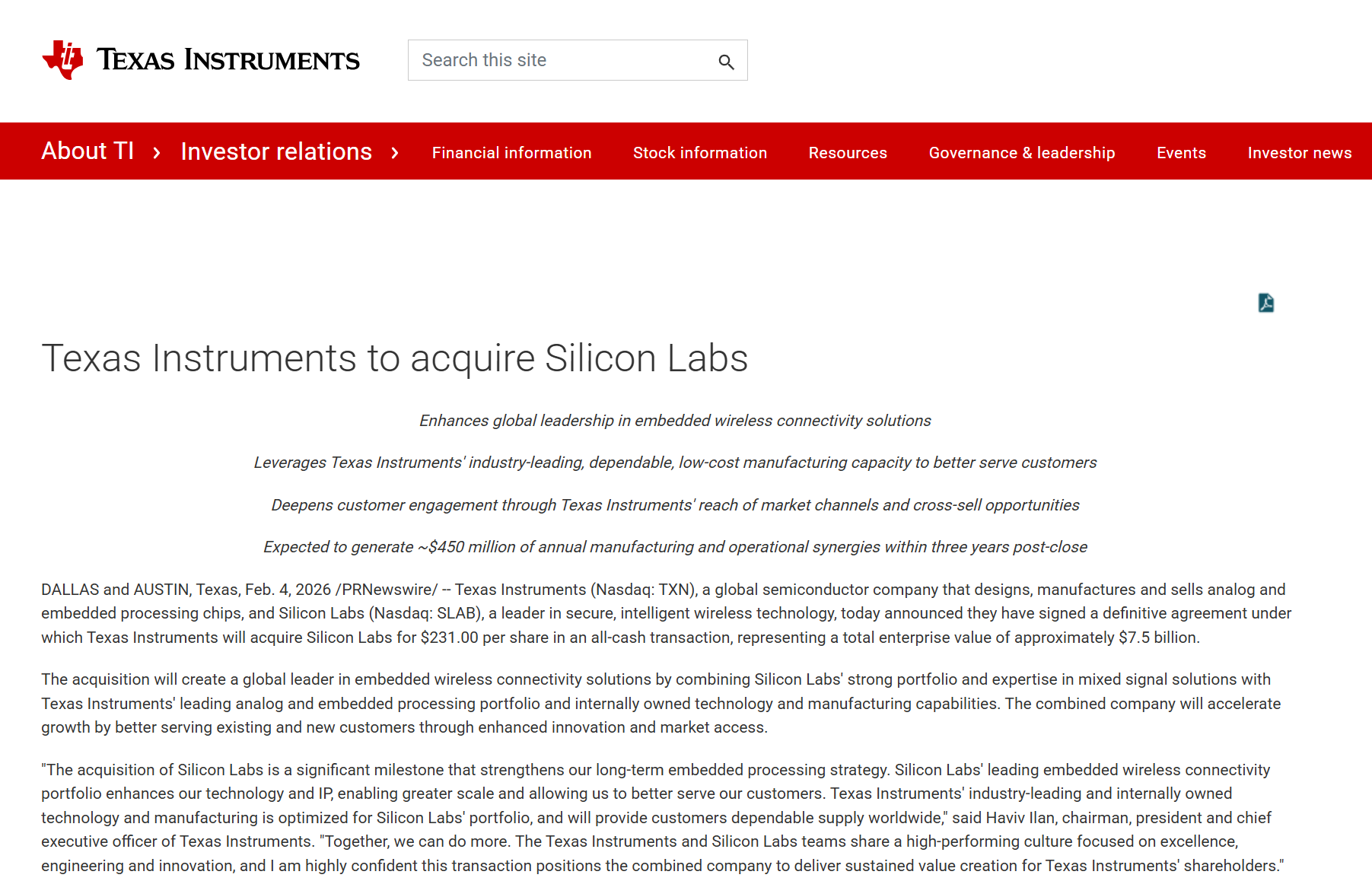 TI（德州仪器）75 亿美元豪购芯科：模拟芯片巨头的 “无线野芯” 与行业新格局