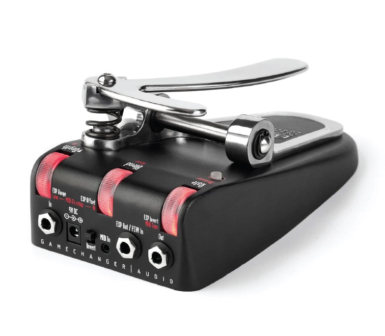 A black and silver guitar pedal
Description automatically generated